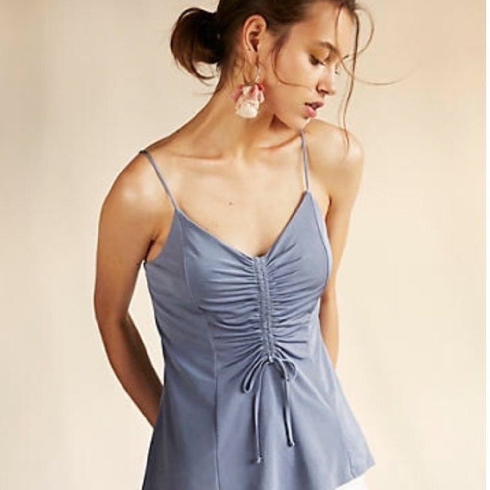 NWOT EXPRESS Blue Ruched V-Neck Tie-Front Knit Cami Top